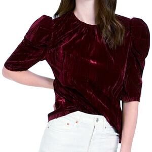 Leyden Size S Rib Velvet Puff Sleeve Top Burgundy Red Romantic Dark Fairy Grunge